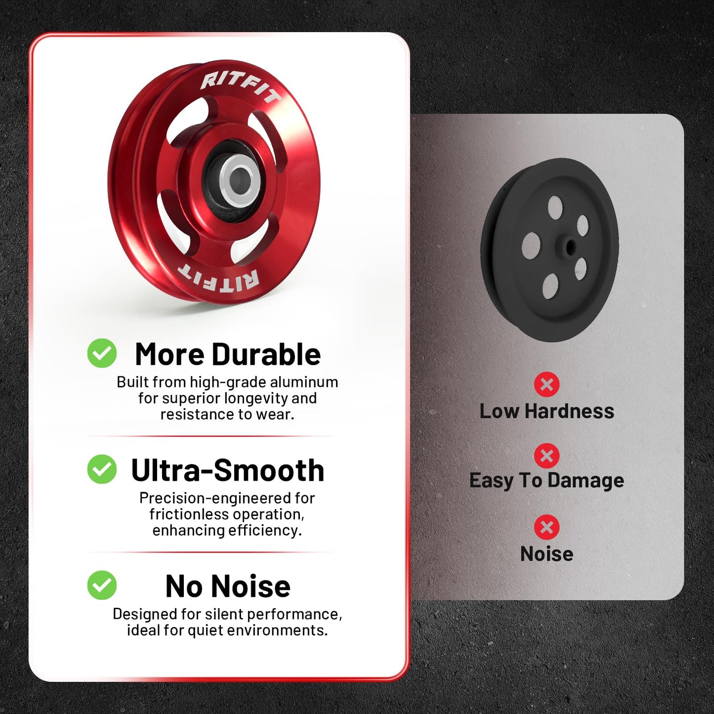 RitFit Aluminum Pulley Wheel for Gym Equipment, 2PCS/ 6PCS Set Power Rack Pulley Attachment, 90mm Aluminum Alloy Bearing Gym Pulley Wheel for Home Gym (red 6 pcs)
