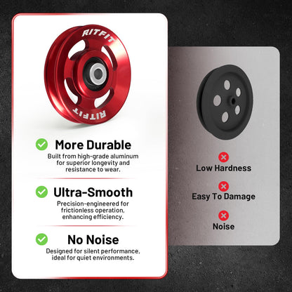 RitFit Aluminum Pulley Wheel for Gym Equipment, 2PCS/ 6PCS Set Power Rack Pulley Attachment, 90mm Aluminum Alloy Bearing Gym Pulley Wheel for Home Gym (red 6 pcs)