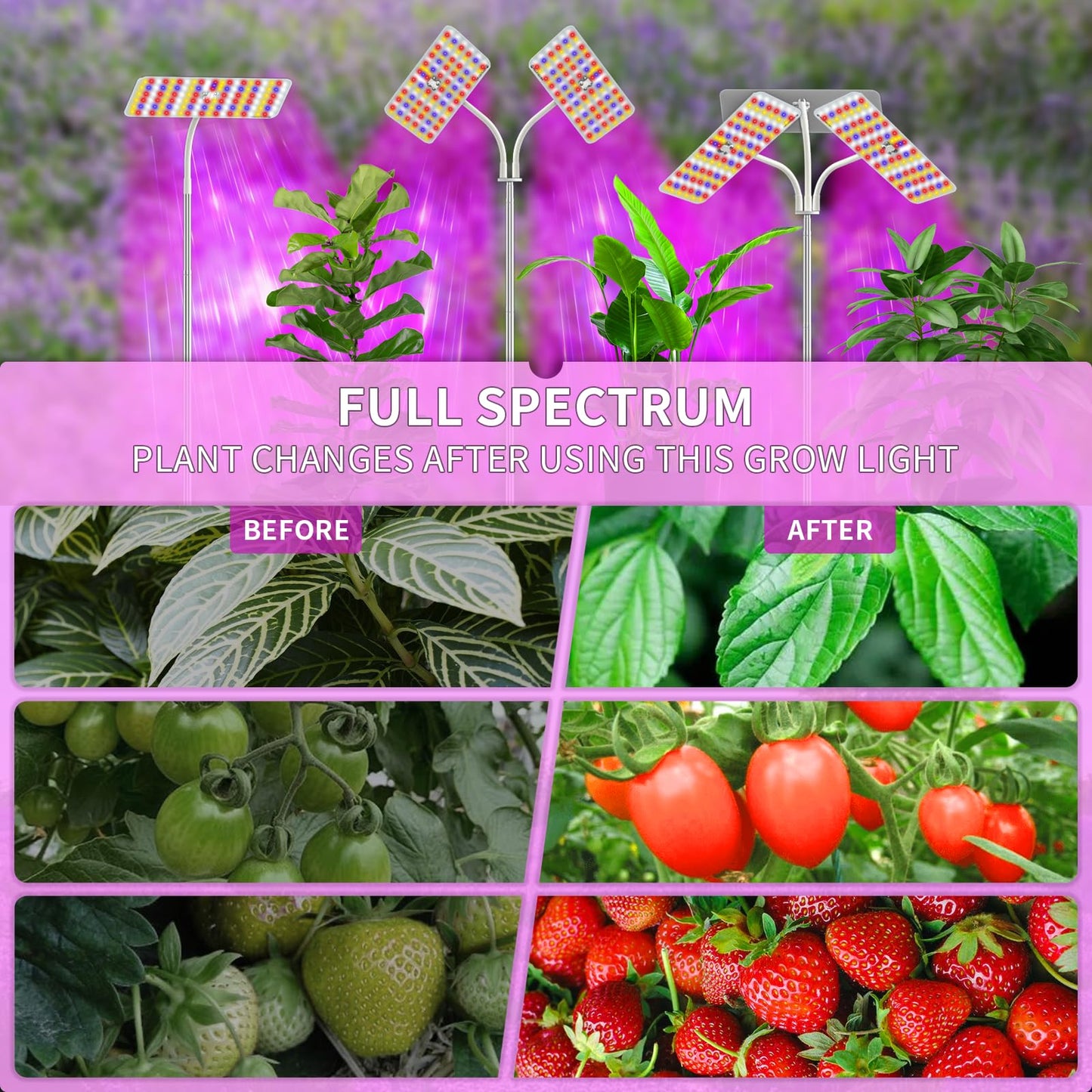KINGPLUS Grow Lights with Stand, Double Head, Full Spectrum LED Grow Light for Indoor Plants, 240 Leds, 4 Dimmable Levels, Timer 4/8/12h, 12-60inches Height Adjustable, 36w, Ideal for Desk Small Plant