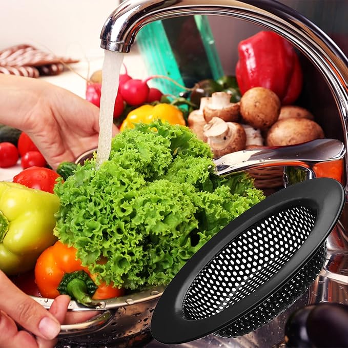 2 Pcs Black Stainless Steel Mesh Sink Drain Strainer, 2.16" Top/1.29" Kitchen