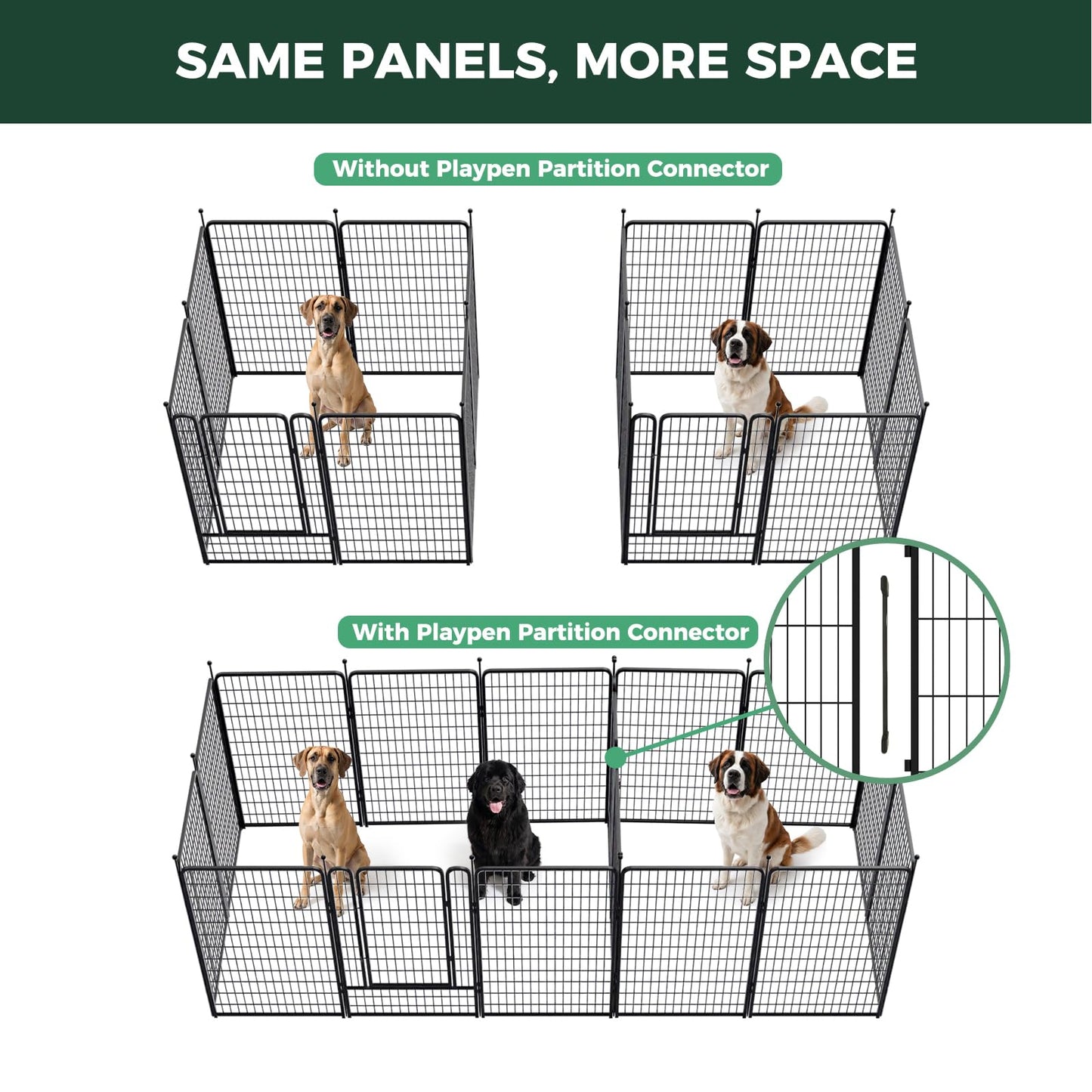 FXW Rollick Unleashed Dog Playpen for Indoor, Yard, RV Camping, 50 inch 16 Panels Dog Pen with Connectors (Pack of 2) for Large Dogs, Black│Patented