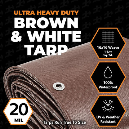 Xpose Safety 20' x 40' Ultra Heavy Duty Tarp - 20 Mil Waterproof Tarps for Camping, Outdoor Adventures & Tent Cover, UV Protection, Reinforced Corners, All-Weather Durability
