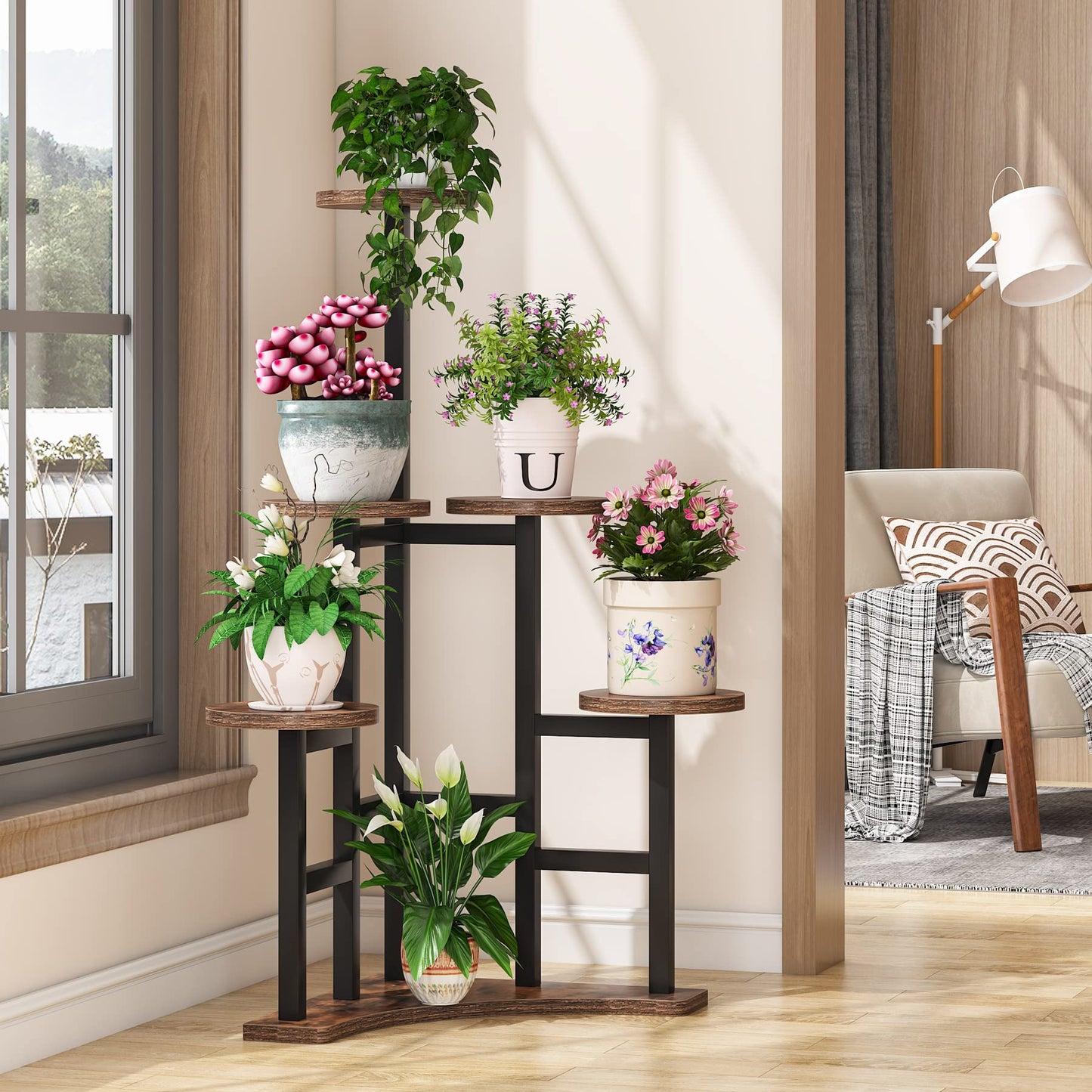 Tribesigns Corner Plant Stand Indoor, 6 Tiered Plant Shelf Flower Stand, Tall Multiple Potted Plant Holder Rack Planter Organizer for Living Room Balcony Garden, Rustic Brown