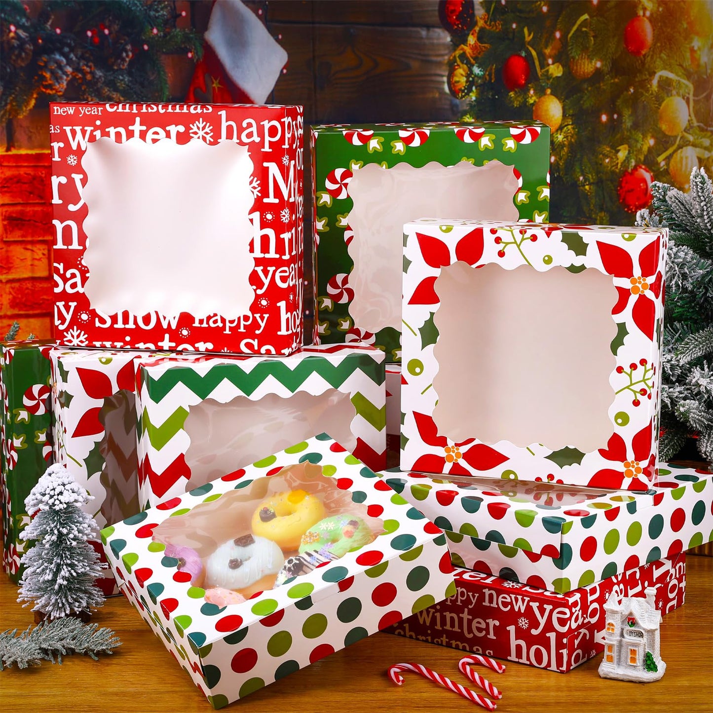 Czlotyh 30 Pcs Christmas Cookie Boxes with Window 9 x 9 x 2.5 inch Xmas Treat Boxes Candy Bakery Cupcakes Desert Container for Pastries Packaging Christmas Party Supplies Gift Giving