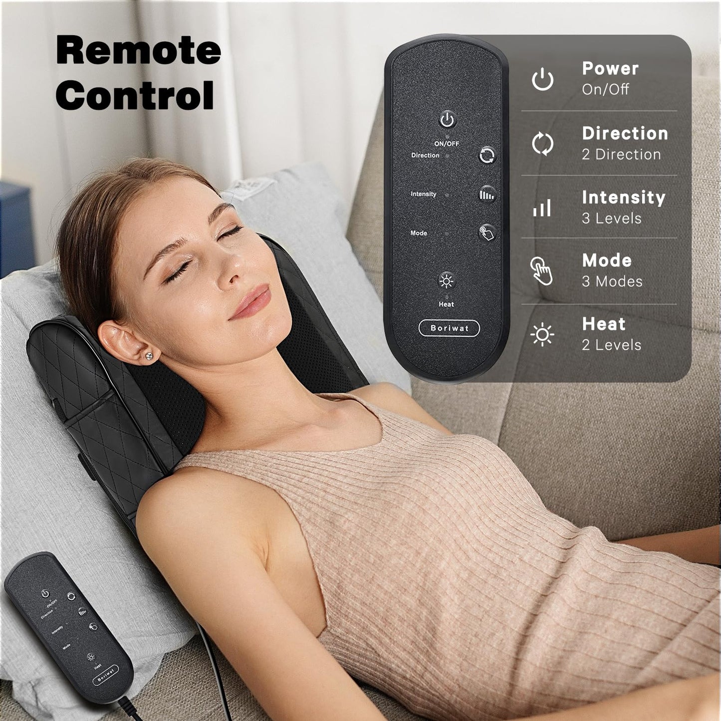 Boriwat Back Massager with Heat, Neck Massager for Pain Relief Deep Tissue, 3D Kneading Massage Pillow for Back, Neck, Shoulder, Legs, Gifts for Women Men Mom Dad