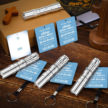 Tujoe 24 Sets Christian Flashlight Gift for Men Bulk Man of God Flashlight Keychains with Bible Verse Card Religious Father's Day Inspirational Keychains for Christian Men Church Supplies