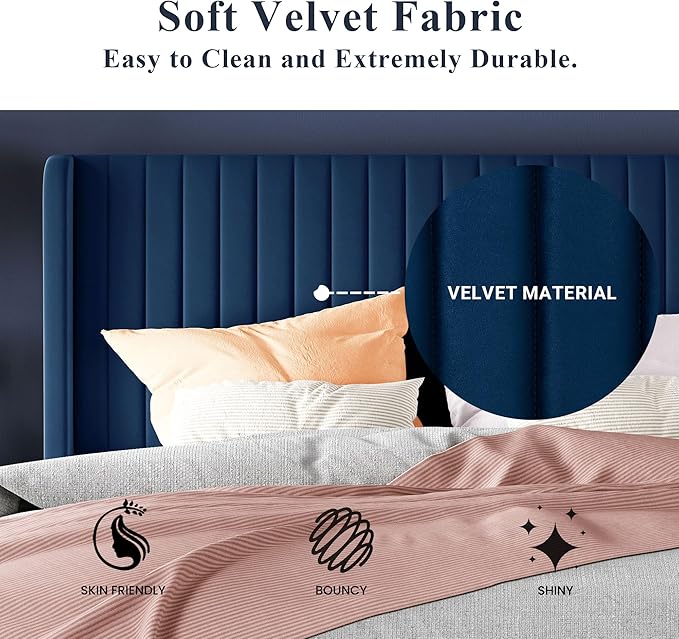 Allewie Queen Size Velvet Bed Frame/Vertical Channel Tufted Wingback
