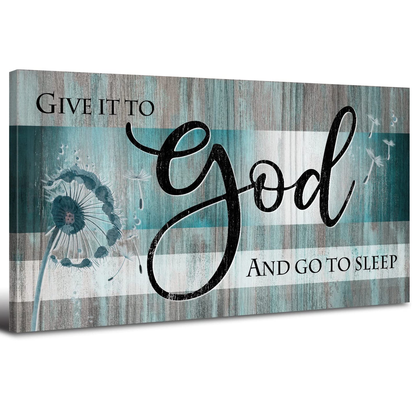Christian Wall Art Bible Verse Wall Decor Give It to God and Go to Sleep Bedroom Pictures Teal Faith Quote Canvas Painting Religious Scripture Poster Dandelion Artwork Living Room Decorations 20x40"