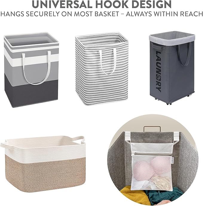 2Pcs Mesh Laundry Bags for Delicates w/Hooks, Hanging Durable Laundry Mesh Wash
