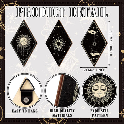 Sintuff 6 Pieces Gothic Wall Decor Boho Sun Moon Phases Wall Art Gothic Minimalist Stars Sun Hanging Wooden Home Decor Farmhouse Pediments for Gallery Living Bedroom Room(Boho)
