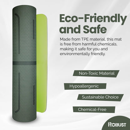 Robust Non-Slip Yoga Mat with Strap, 1/4" Thick TPE Eco-Friendly Workout Mat for Yoga with Position Lines and Texture Surface, Gym Mat for Women, Men, Pilates and Exercises Anti-Tear Sweat-Proof Exercise Mat