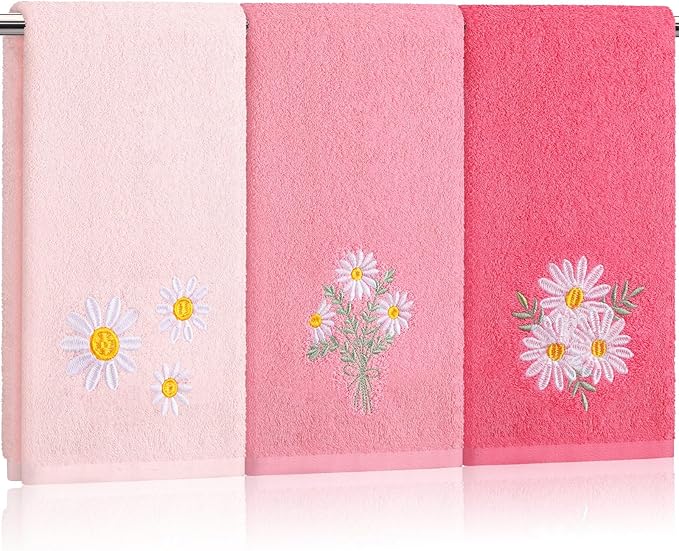 Daisy Floral Hand Towels Farmhouse Pink Daisy Bathroom Decor 14x29 Inch