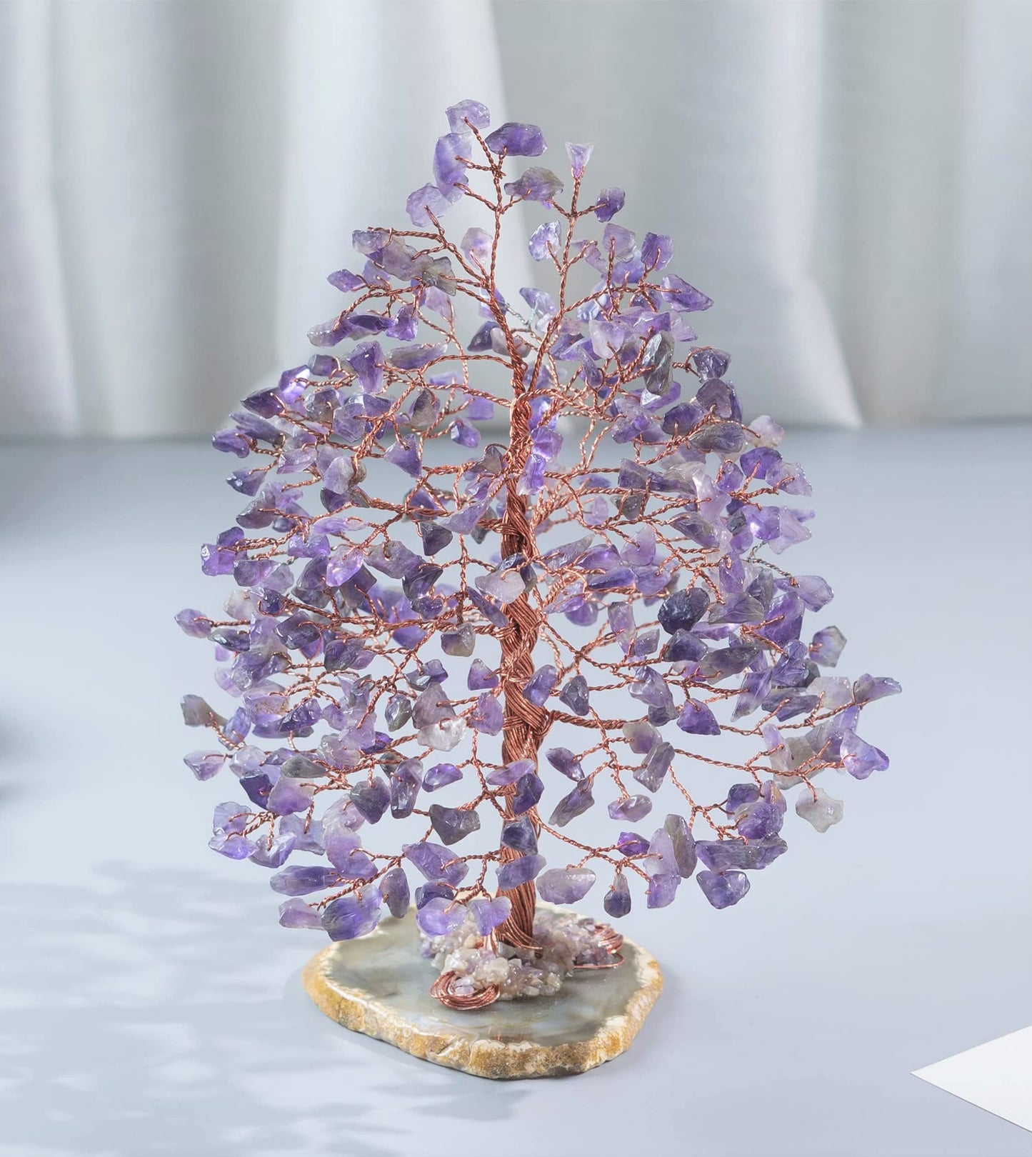 Crocon® Amethyst Crystal Wire Tree with Agate Slice Base - Home Decoration, Crystal Gifts, Birthday Gifts for Women & Men, Wedding, Anniversary, House Warming Gift for Her, Mum, Sister & Grandma