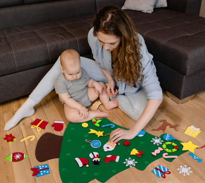 jollylife 3ft DIY Felt Christmas Tree Set + Snowman Advent Calendar - Xmas Decorations Wall Hanging 33 Ornaments Kids Gifts Party Supplies