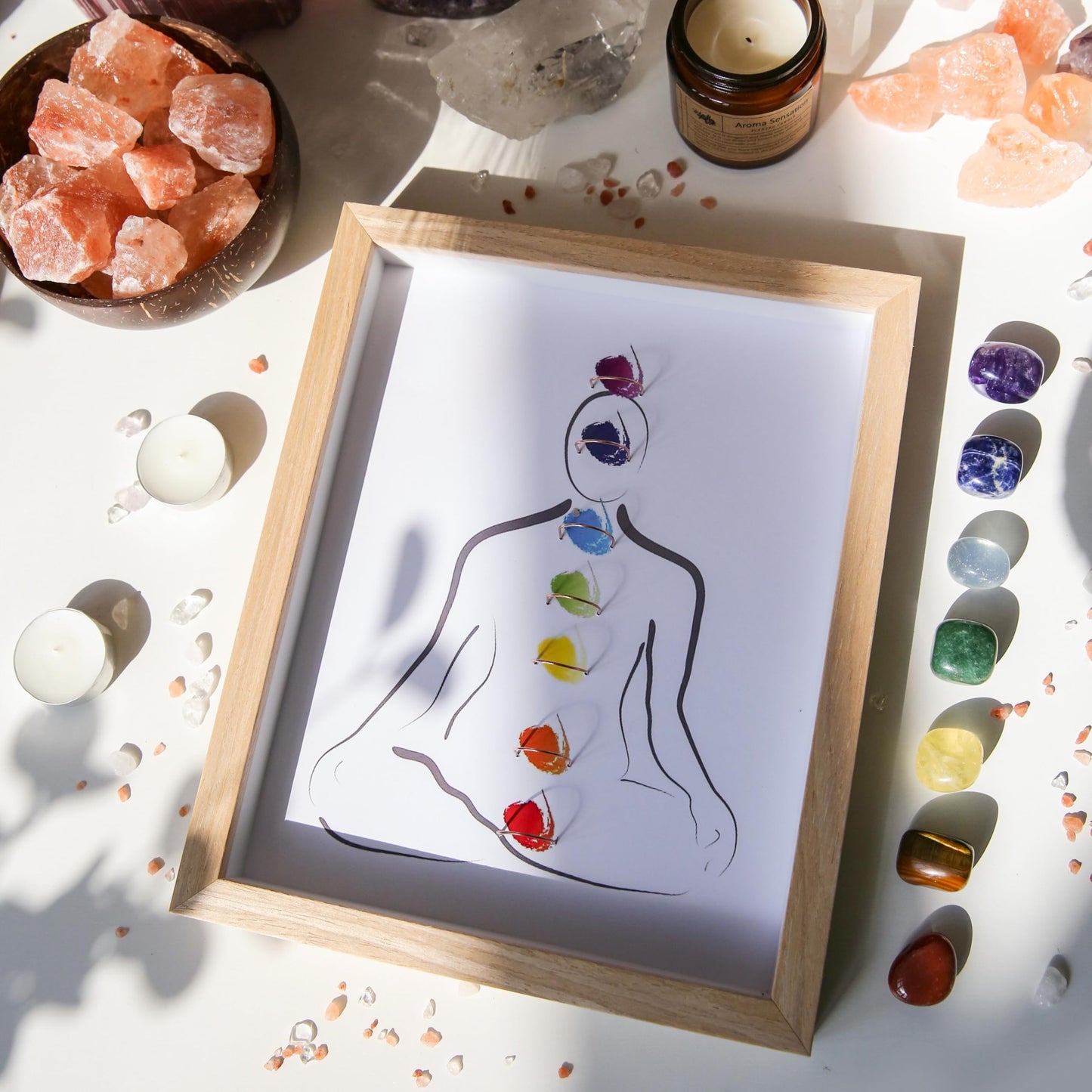 MYDAYS&DESIGN Premium 7 Chakras Healing Crystal Stones Frame, for Home Decor, Office Desk Decor, Reiki Meditation Yoga Decor, Good Luck Birthday Gifts for Women, Mom