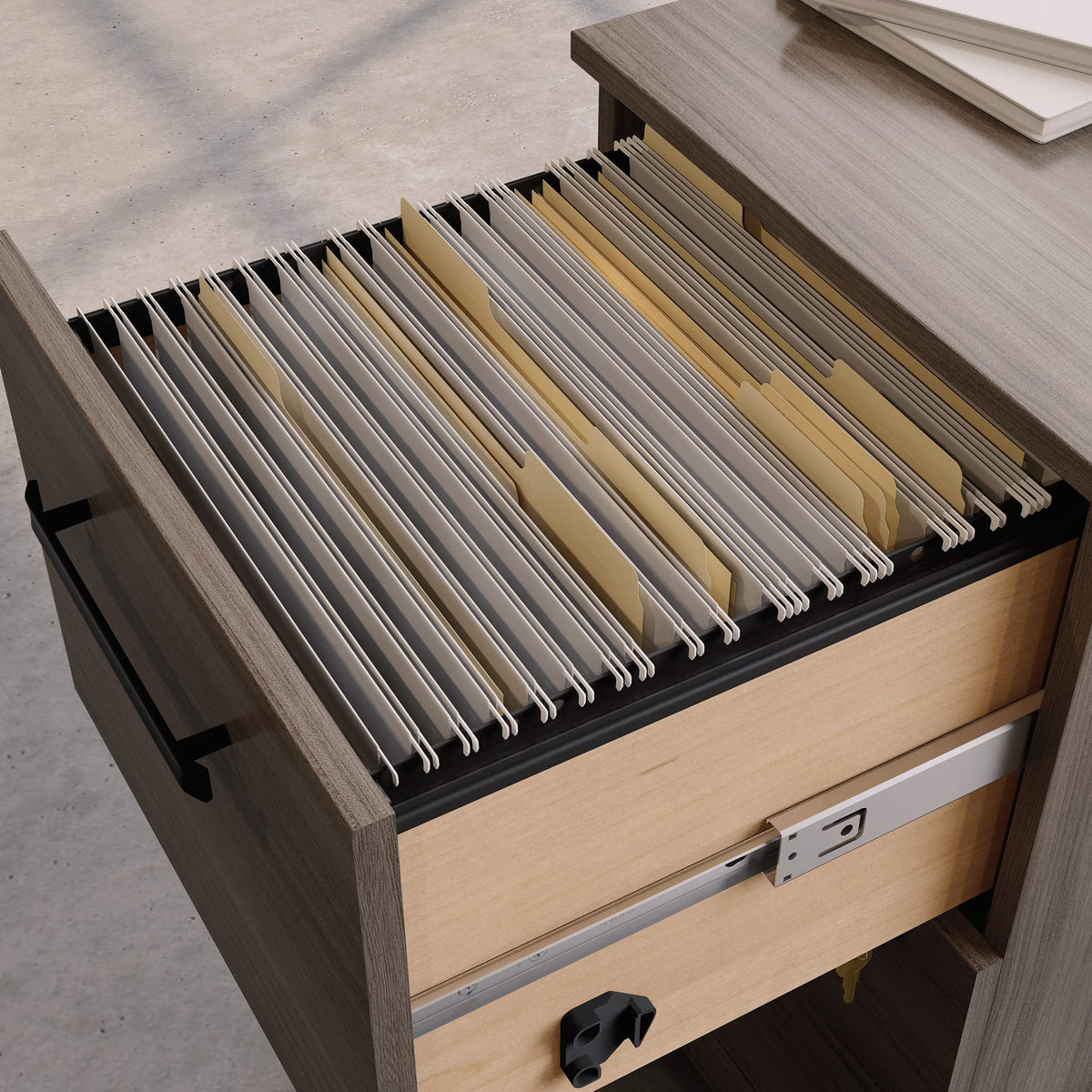 Sauder Office Works Affirm 72 X 24 Shell 2 Drawer Pedestal Ste Hudson Elm Finish
