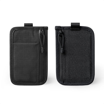 ALPAKA Stash Pouch, Slim EDC Pouch & Pocket Organizer for Everyday Carry, Mens Small Wallet with Dual YKK Zip Compartments, Card Slot & HUB Webbing Loop, Black Axoflux 210D