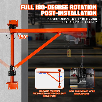 Wall Mount Jib Crane Hoist Bracket, 660lb Load Capacity Heavy Duty Electric Hoist Support Bracket, 180-Degree Rotatable Electric Scaffolding Lift, Ideal Jib Crane Bracket for Efficient Lifting