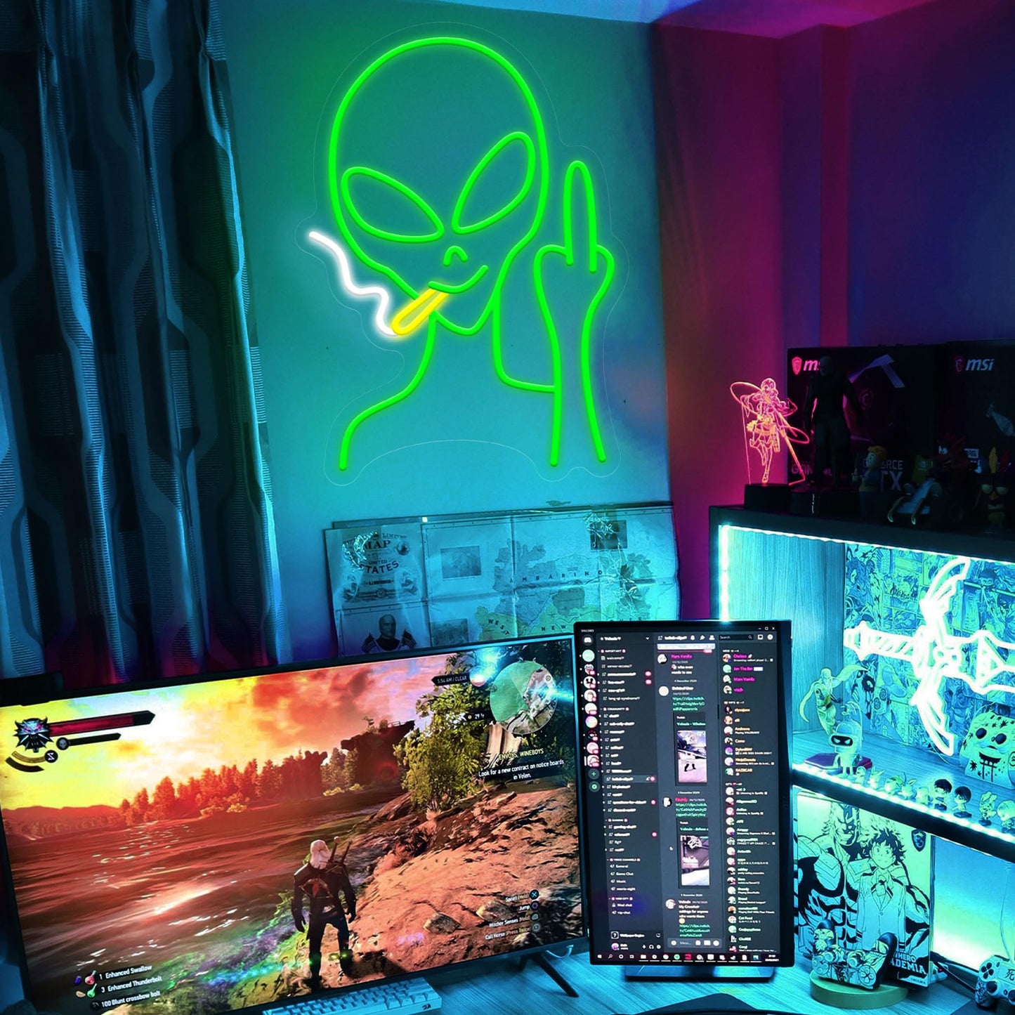 Green Alien Neon Signs, Dimmable LED Neon Signs for Wall Decor Bedroom Man Cave Game Room Home Bar Party Decor, LED Alien Neon Light for Kids Birthday Gift (Green Alien)