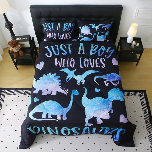 Jameswish 7 Piece Boys Dinosaur Comforter Set Twin Size Blue Dinonsaur Soft Microfiber Bed in A Bag with Comforter,Sheet Set,Pillowcase and Sham for Child Teens All Season