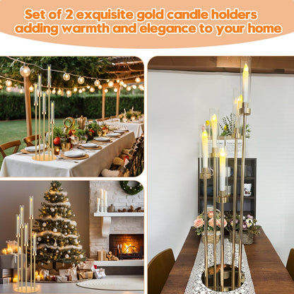 2 Sets Candelabra Centerpieces for Tables,42'' Tall 5 Arms Candlesticks Holder with Lampshade,Wedding Centerpieces,Gold Candle Holders for Wedding,Home Decoration Housewarming Gift,Fit LED Candles