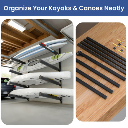 FitiRoker Heavy-Duty Kayak Wall Rack – Multi-Level Adjustable Storage for Multiple Kayaks, Rubber Sleeves, Height Customization, 200 lbs Per Level (4-Tier Rack)