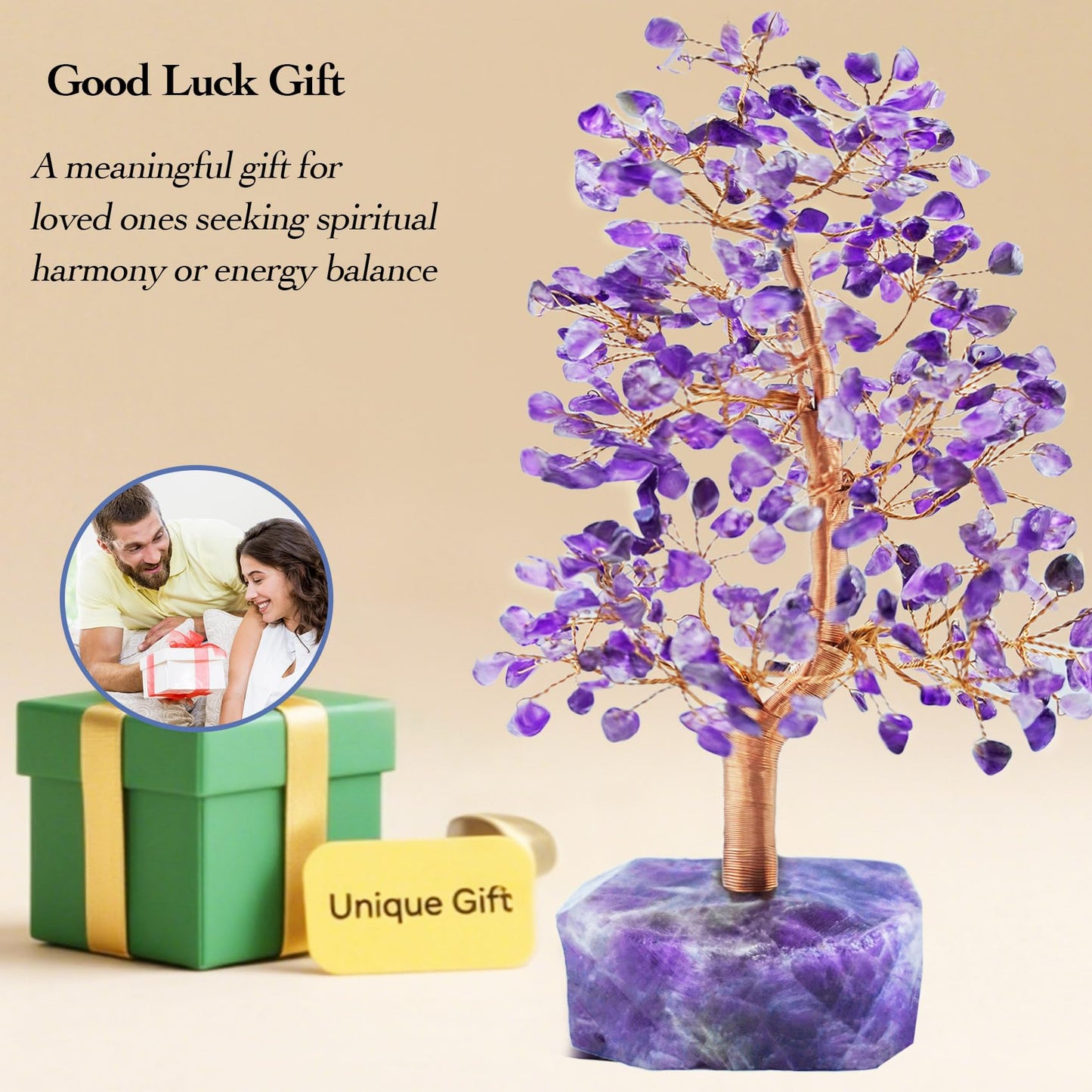 Tizzomx Amethyst Crystal Healing Chakra Tree of Life, Sister Women Birthday Spiritual Gifts Positive Energy & Good Luck, Gem Stone Feng Shui Tree Crystal Base House Home Office Room Desk Decor