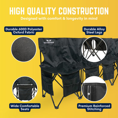 VictoryGear Portable Soccer Bench – 6 Seat Folding Team Chair with 8 Pockets & Carrying Bag – Lightweight Sideline Seating for Soccer, Baseball, Camping, Outdoor Events