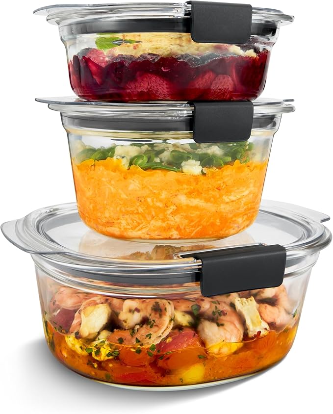 Rubbermaid Brilliance® Glass Round Leak-Proof 6-Piece Set Food Storage