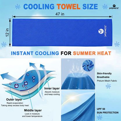 YQXCC Cooling Towels | 4 Pack 47"x12" | Ice Cool for Neck | Microfiber Soft Breathable Chilly | for Yoga, Sports, Golf, Gym, Camping, Running, Fitness, Workout & More Activities