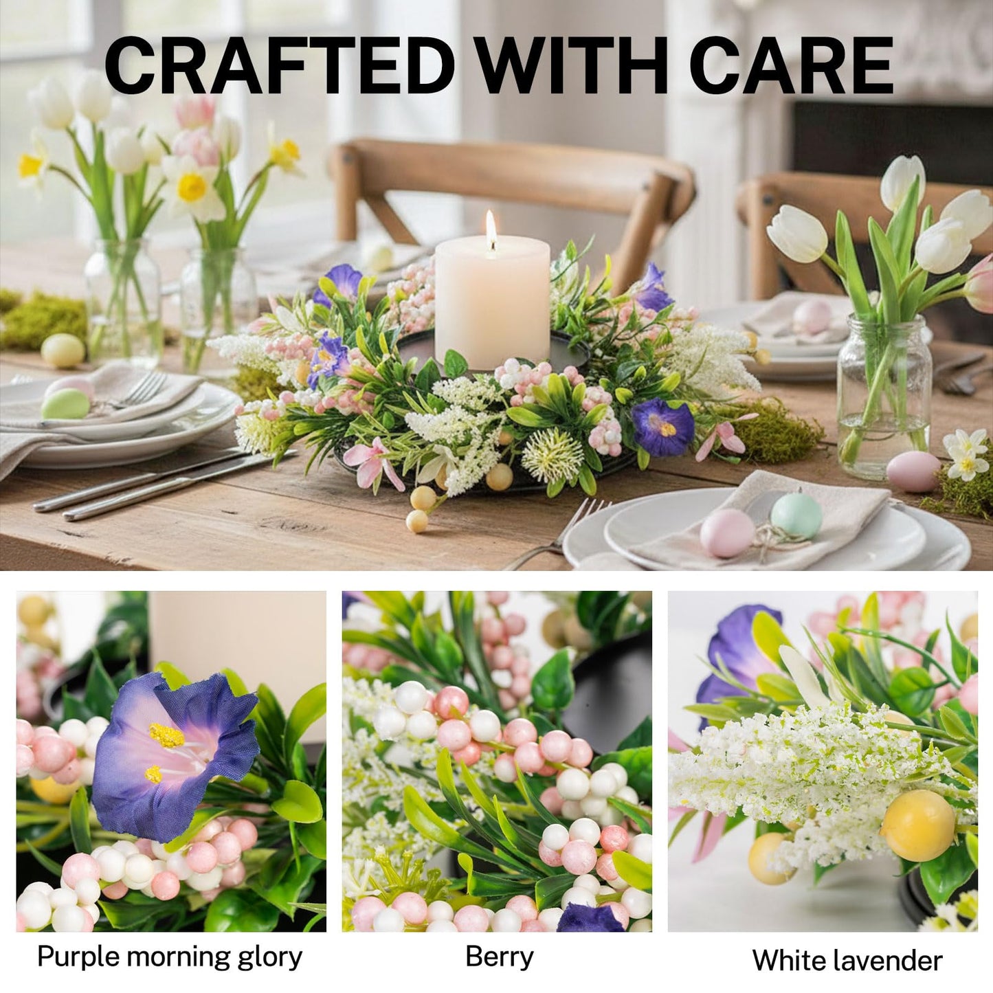 MOYEE Centerpieces for Tables Wreath with Candle Holder,Candle Ring, Black Metal Candlestick with an Artificial Wreath 14 in Versatile Dining Table Centrepiece