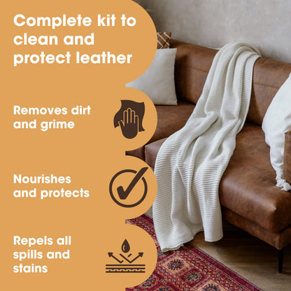 Furniture Clinic Complete Leather Care Kit+ With Large Leather Cleaner & Leather Protection Cream for Sofas, Car Seats - Leather Care Set Includes 500ml Ultra Clean & 500ml Leather Conditioner