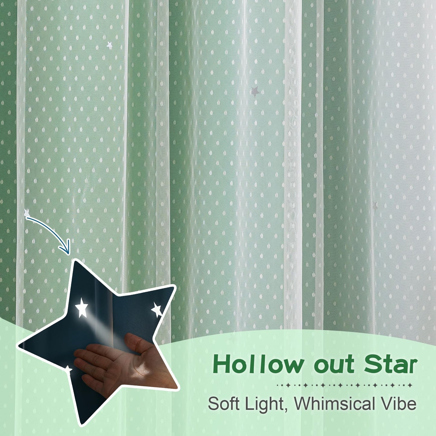 MYSKY HOME Kids Green Blackout Curtains for Boys Bedroom Decor Living Room, Hollow-Out Stars Thermal Insulated Grommet Ombre Curtain for Nursery Room, W34 X L90 Inches Long, 2 Panels