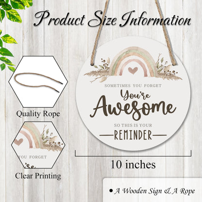 Boho Wooden Sign for Front Door - You're awesome - Inspirational House Welcome Sign, Positive Round Wood Hanging Sign for House Home Decor, Housewarming Gifts 10 Inches- B06