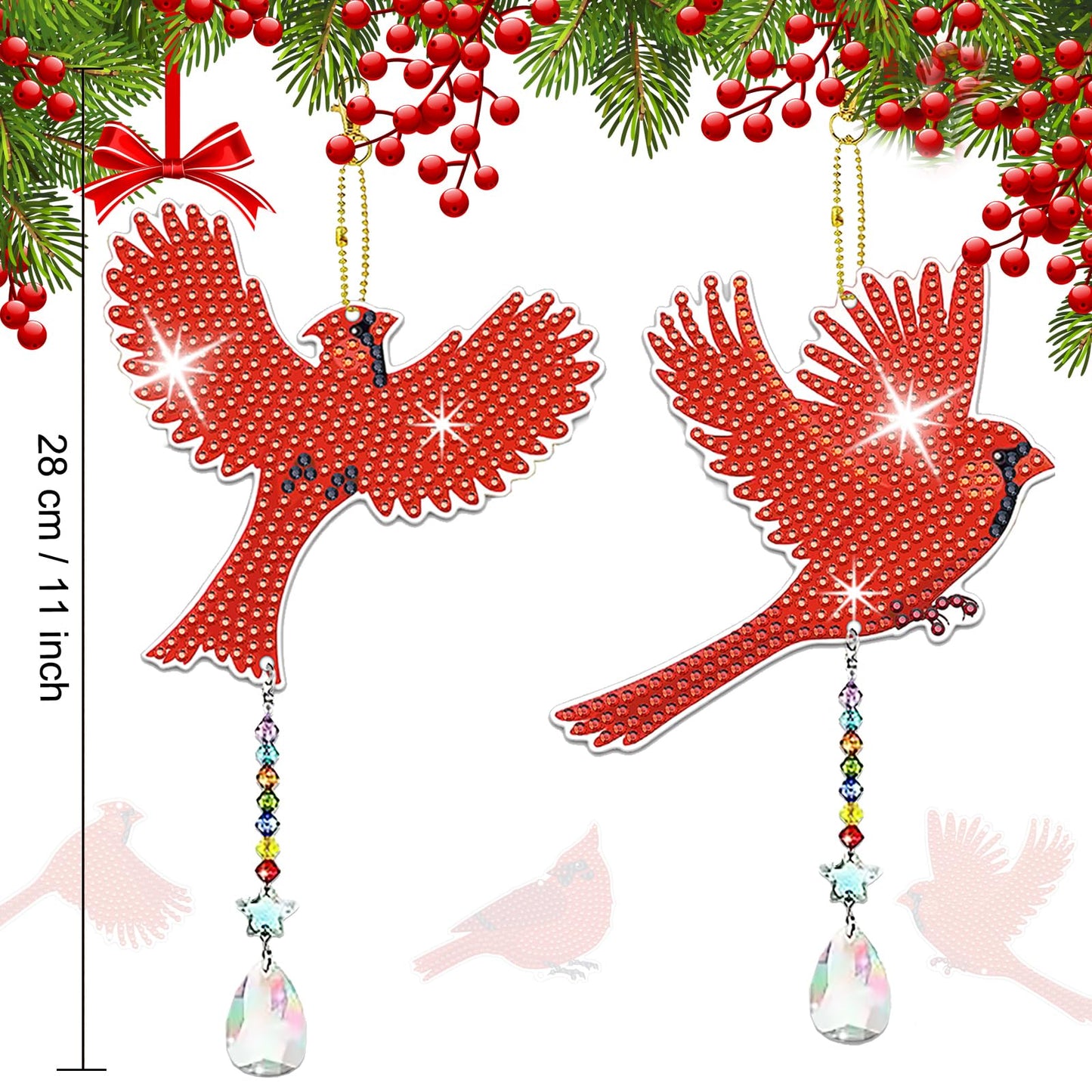 JeCuiK 6 Pcs Cardinal Bird Diamond Painting Wind Chimes 5D DIY Diamonds Painting Suncatcher Ornament Double Sided Diamond Art Suncatcher Hanging Crystal Pendant Best Gifts for Mom
