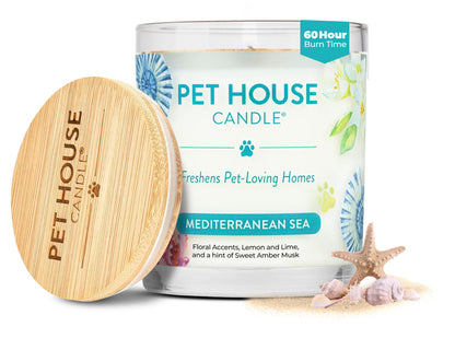 Pet House Scented Candles, 100% Plant-Based, Long Lasting Candle with a 60 Hour Burn Time, Made for Pet Odors - Mediterranean Sea