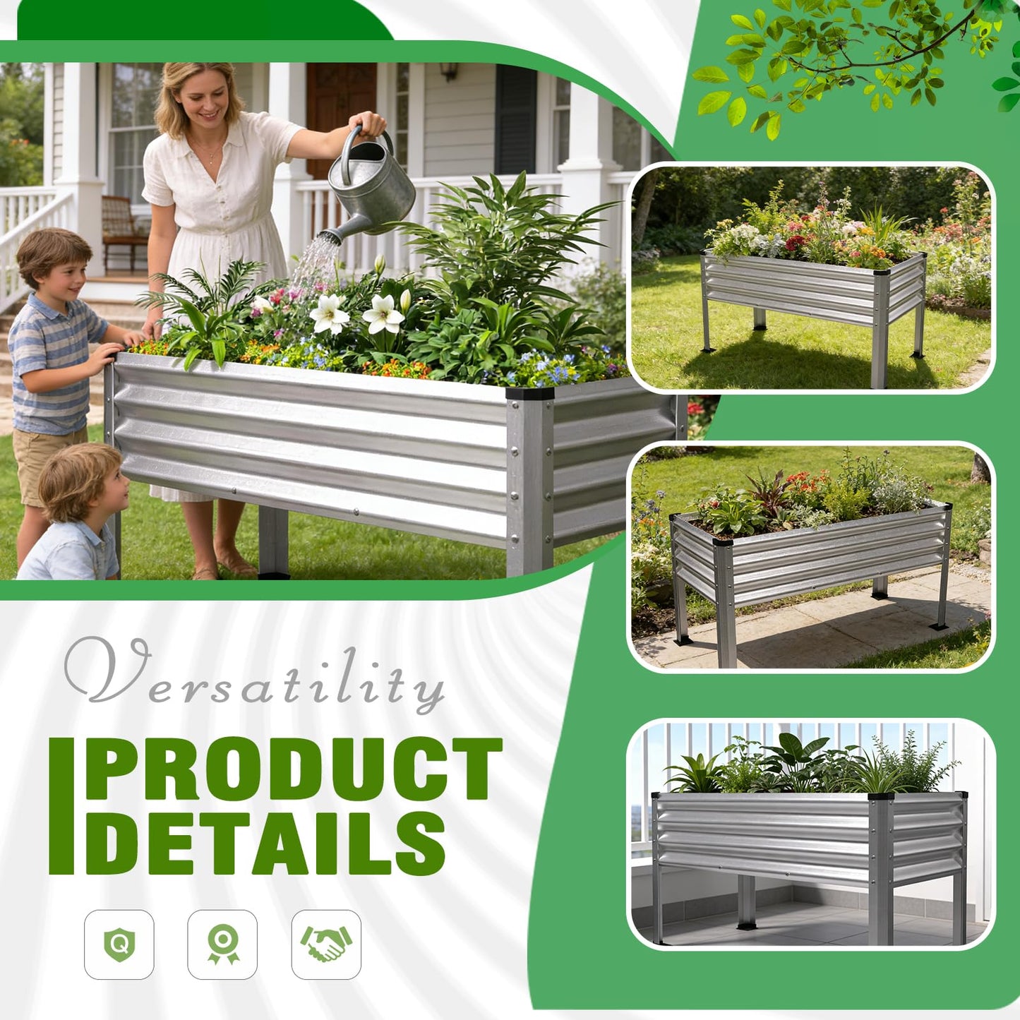 Yardbliss Large Galvanized Raised Garden Bed Outdoor with Legs, Load Capacity 1200LB, 48x26x30in Raised Garden Bed, for Backyard/Patio/Balcony/Gardening/Vegetables Flowers, Sliver