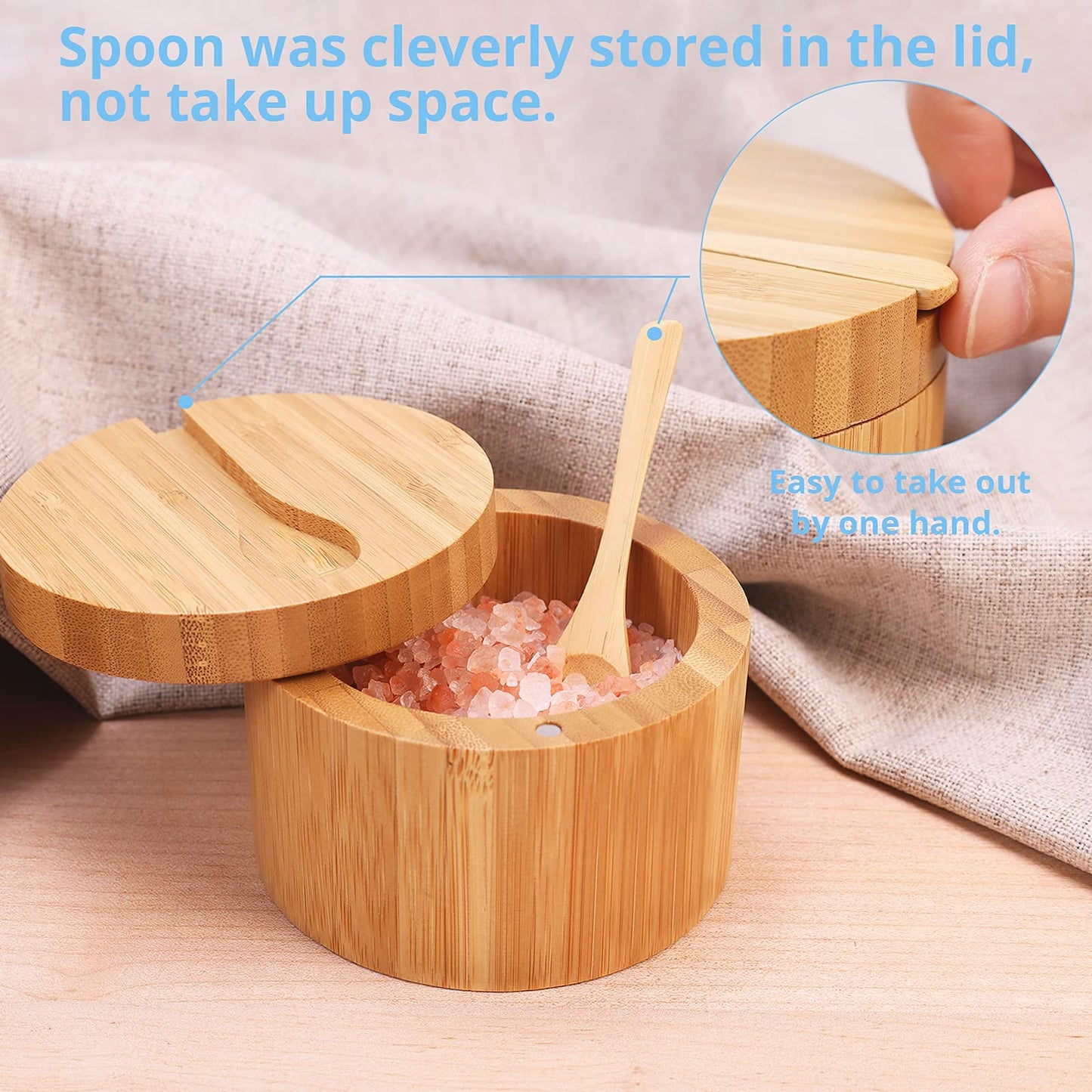 Bamboo Seasonings Box with Mini Spoon & Acacia Wood Tea Bag Organizer Storage