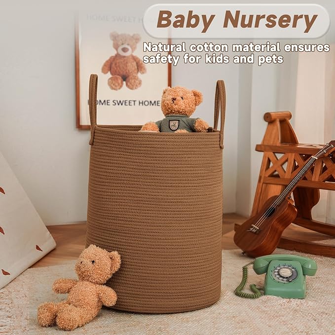Large Woven Laundry Basket Hamper, 60L Cotton Rope Storage Bin