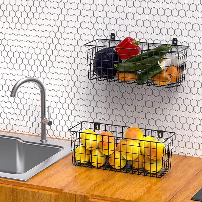 MaraFansie Extra Large Hanging Wall Basket 4-Pack Wall Mounted Wire Basket
