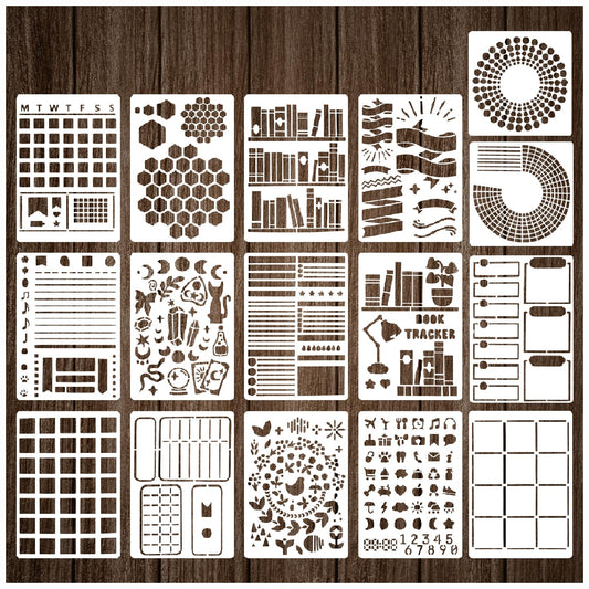 16 Pieces Journal Stencils for Dotted Journals Supplies, Happy Planner Stencils for Journaling DIY Drawing Templates Accessories Kit for Notebook Cards Scrapbook (16 Journal)