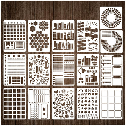 16 Pieces Journal Stencils for Dotted Journals Supplies, Happy Planner Stencils for Journaling DIY Drawing Templates Accessories Kit for Notebook Cards Scrapbook (16 Journal)
