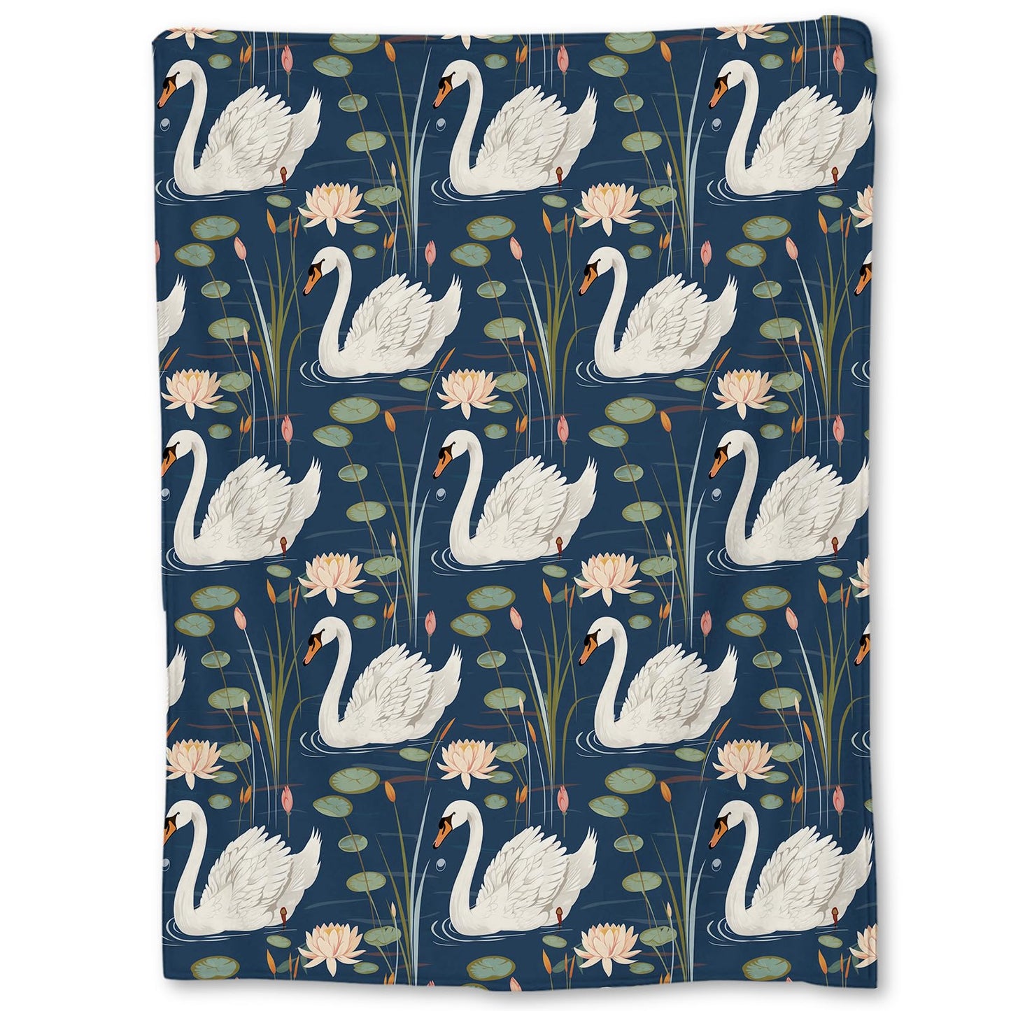 Ti Caldi White Swan and Lily Pad Blanket, Soft Warm Fuzzy Lightweight Flannel Throw Blanket for Couch, Bed, Decor, Travel & Outdoor, Cozy Blankets for Adults Kids Women Men 60×50 in