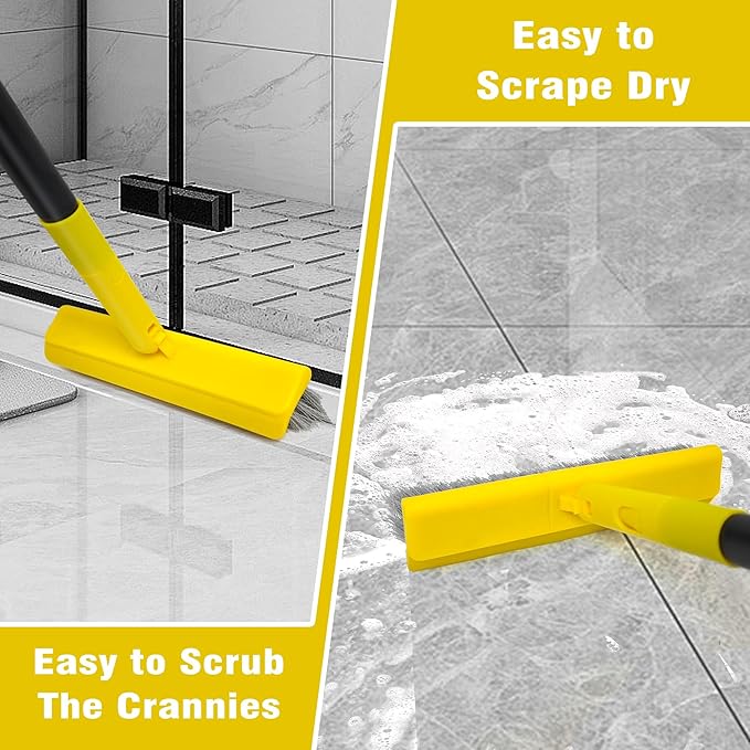 2 in 1 Grout Brush with 49.6" Long Handle, Swivel Grout Cleaning Brush V-Shape