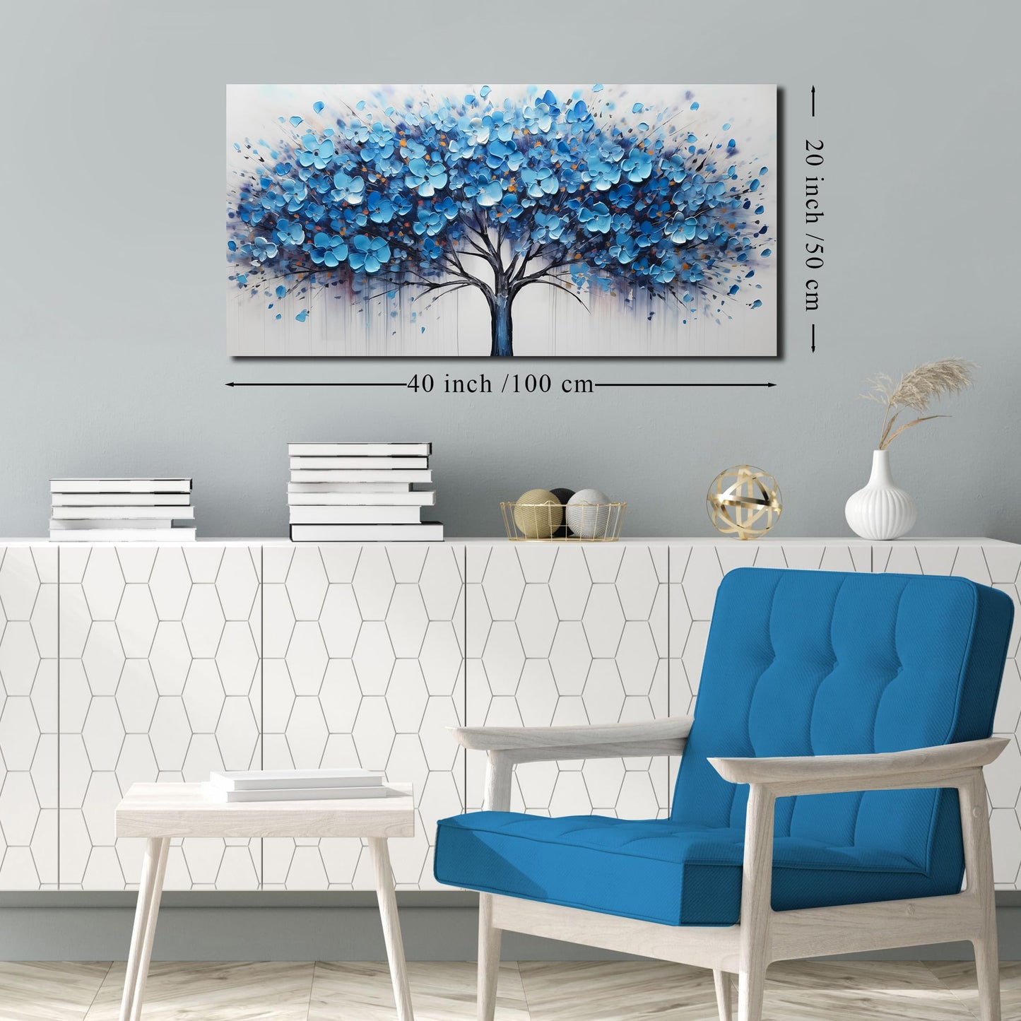 MDHKVPM Tree of Life Wall Art for Bedroom Blue Wall Decor for Living Room Tree Prints Picture Decor 20 x 40 Inch