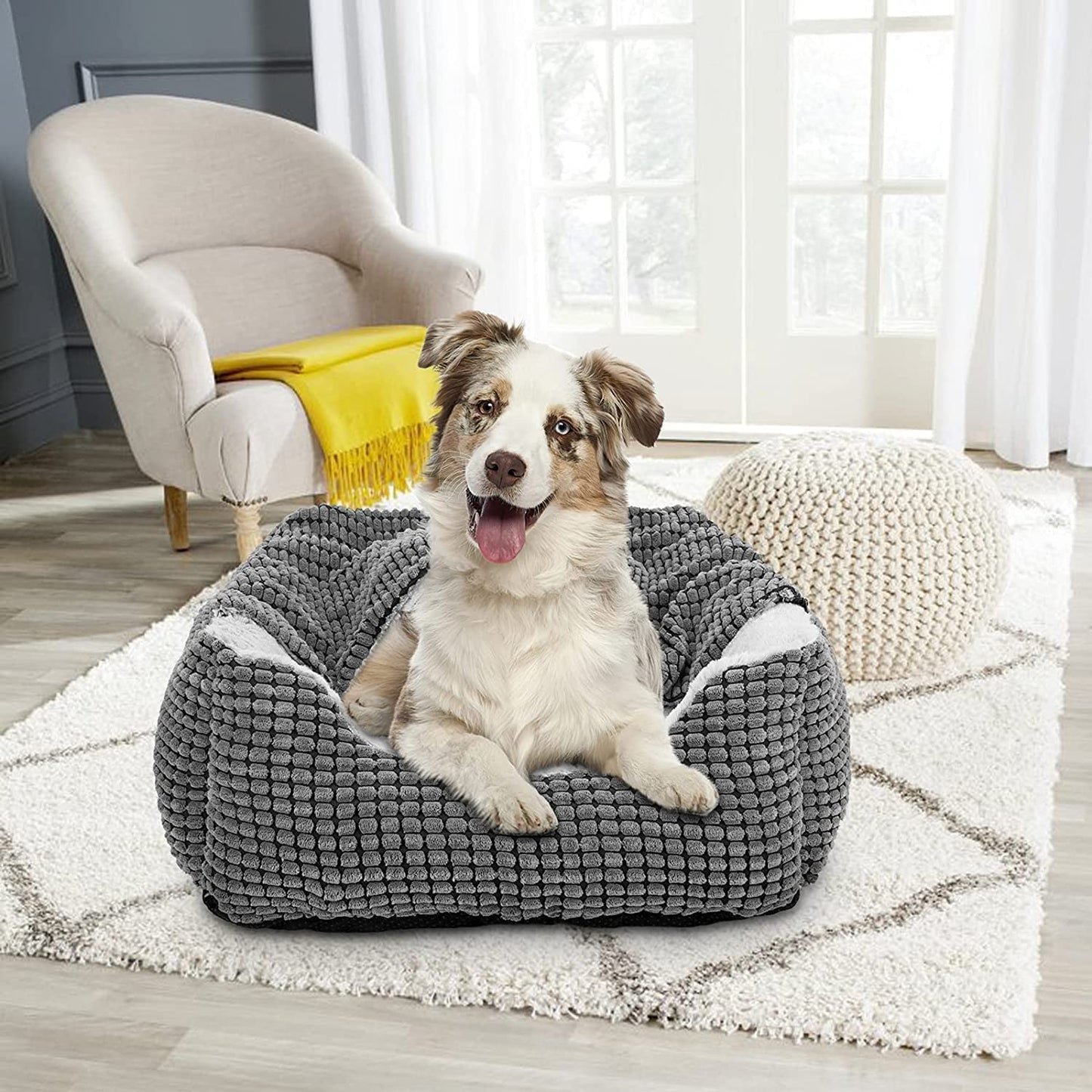 JOEJOY Rectangle Dog Bed Warm Hooded Puppy Bed for Large Medium Small Dogs, Luxury Super Soft Pet Cave Bed Medium Washable, Fits Up To 20/30/40/60lbs Pets