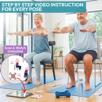Chair Yoga for Seniors Over 60, Thoughtful Valentine Gifts for Mom, Dad, Grandparent, Safe & Easy Chair Yoga Exercise Cards for Strength, Relaxation & Recovery,