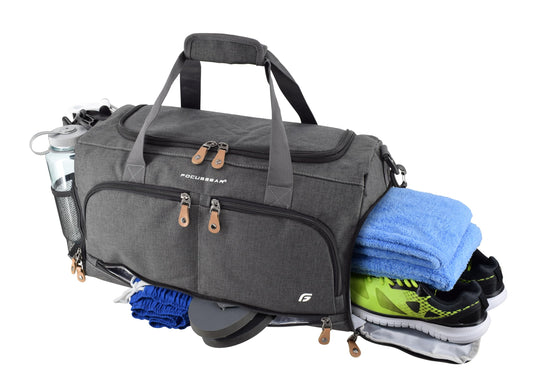 Ultimate Gym Bag 2.0: The Durable Crowdsource Designed Duffel Bag with 10 Optimal Compartments Including Water Resistant Pouch (Charcoal, Medium (20")) (Charcoal)