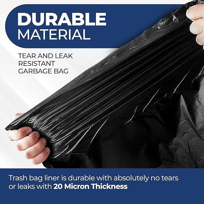 55 Gallon Large Trash Bags 20 Black Contractor Garbage Bags | Heavy Duty Lawn