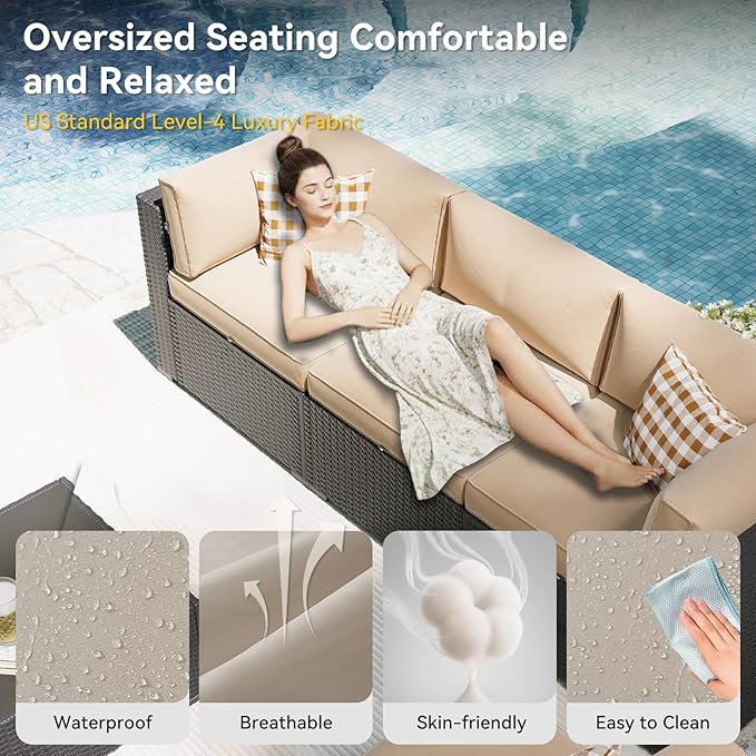 Aoxun Patio Furniture Set, 7 Piece Outdoor Sectional Sofas